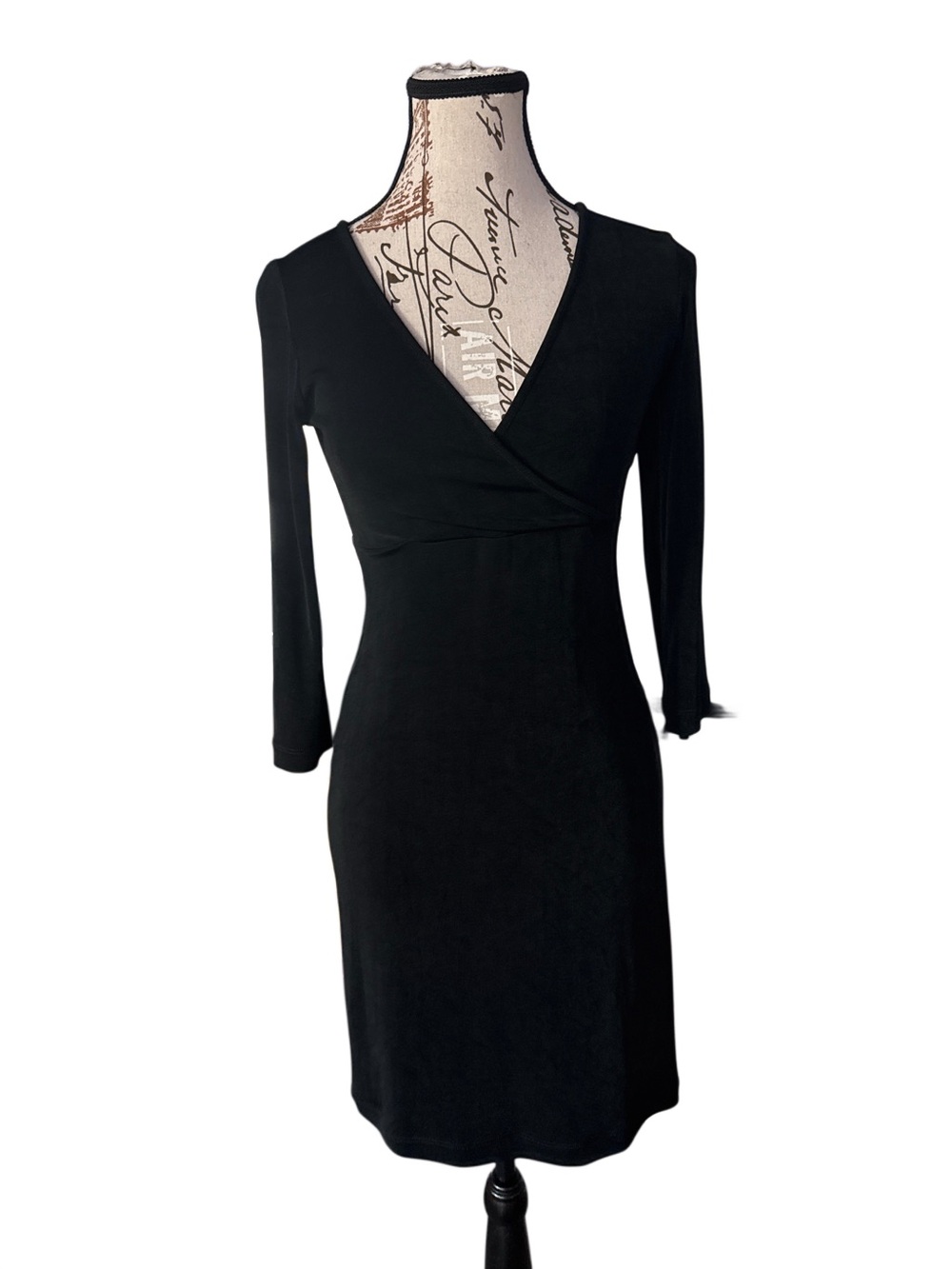 BCBG Black Wrap-Front Long Sleeve Dress, S